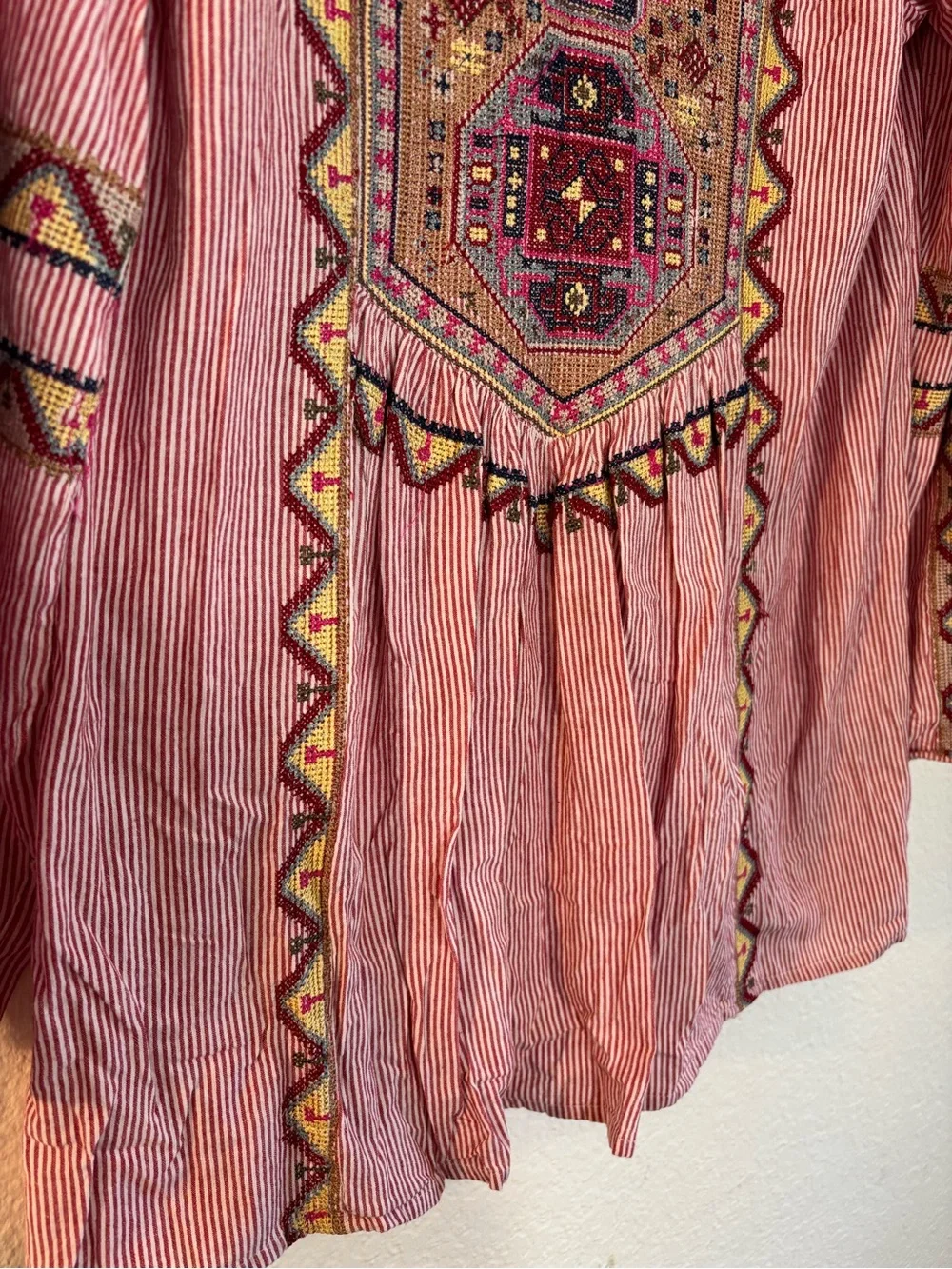 Tolani Collection Lauren Embroidered Blouse Pink White Striped Tunic Size XL - Picture 9 of 16